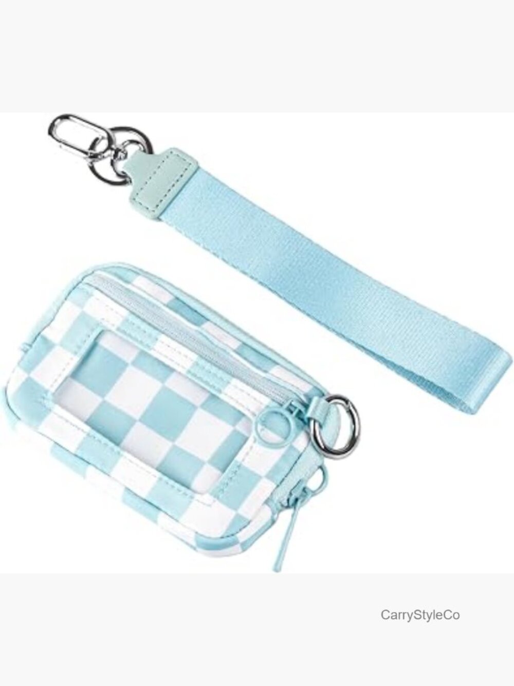 Mini Zip Around Wallet with Clear ID Window and Wristlet Strap